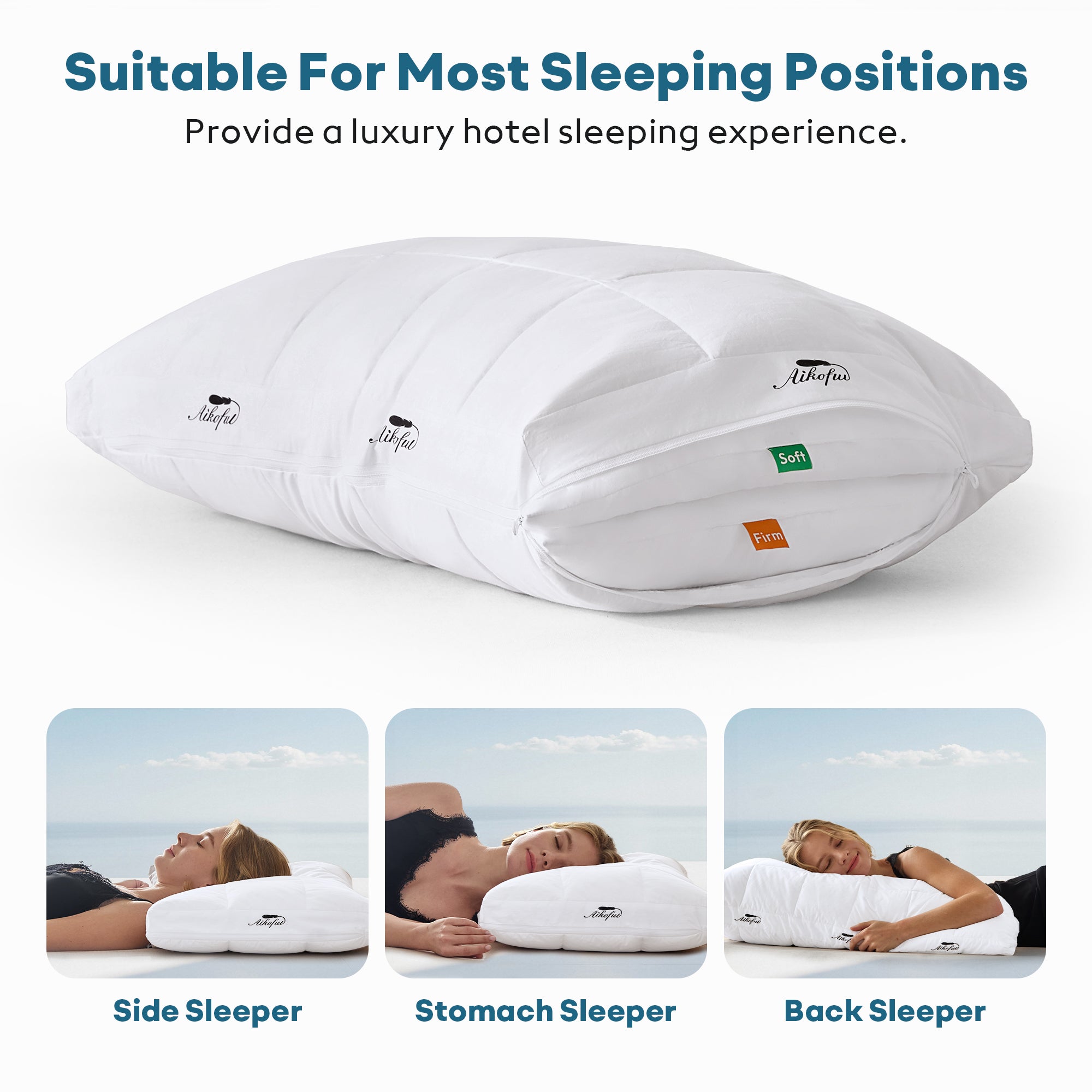 AIKOFUL Adjustable Gusseted Goose Down Pillows 2-Pack