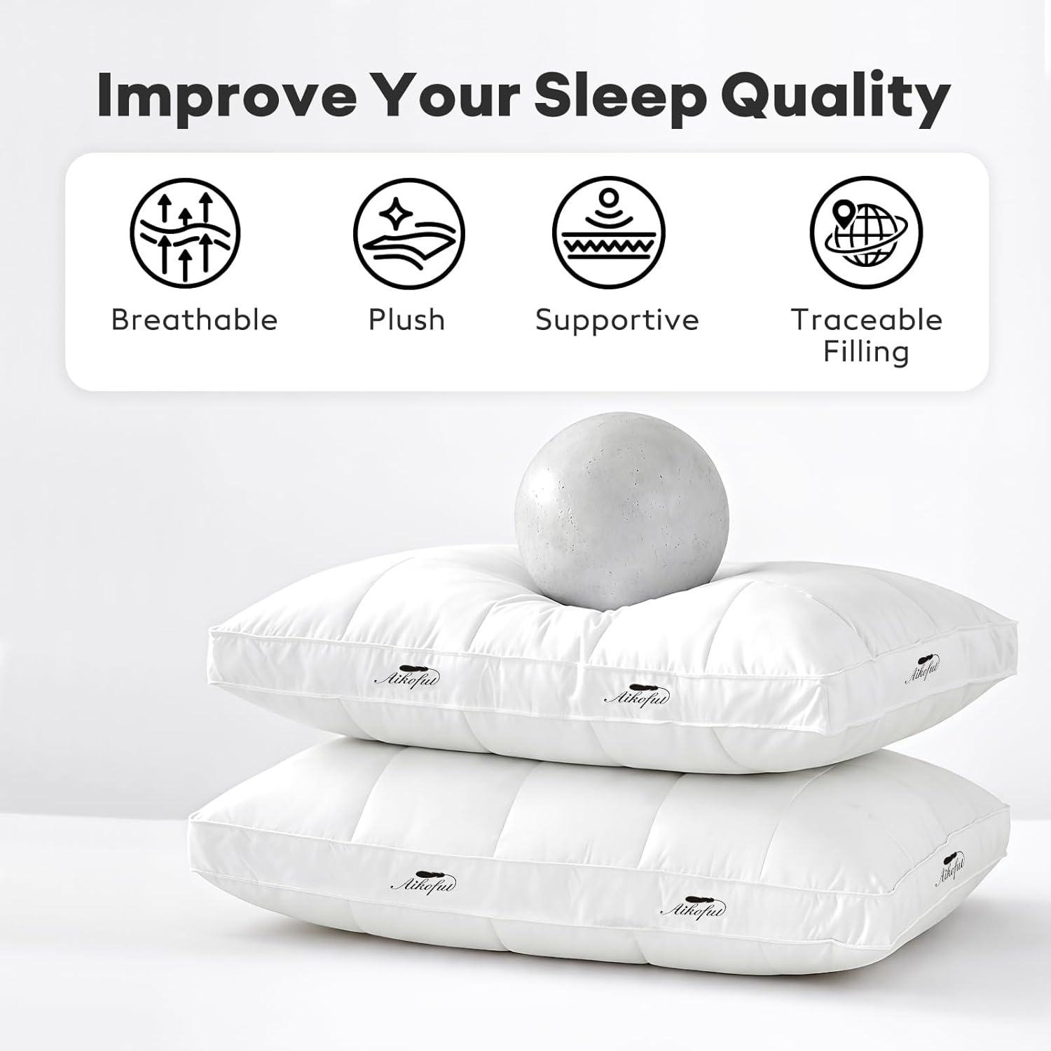 AIKOFUL Gusseted Goose Down Pillows 2-Pack